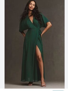 NWT Reformation Winslow Elegant Emerald Green Wrap Maxi Dress, xs